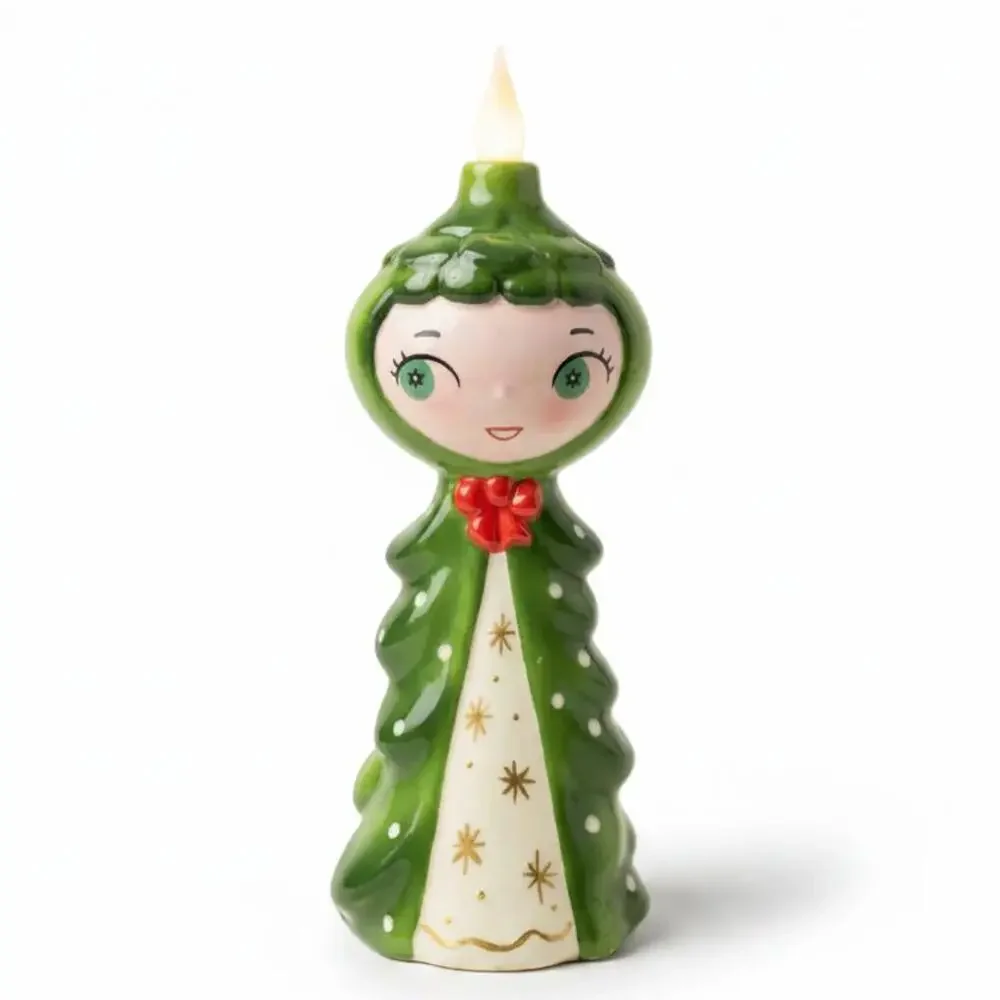 Tree Girl Candle-Lite | Mid Century Christmas Decor | Vintage Inspired Ceramic